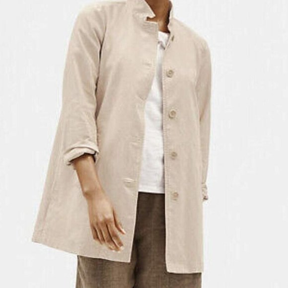 NWT Eileen Fisher Khaki Organic Cotton Hemp Stretch Stand Jacket